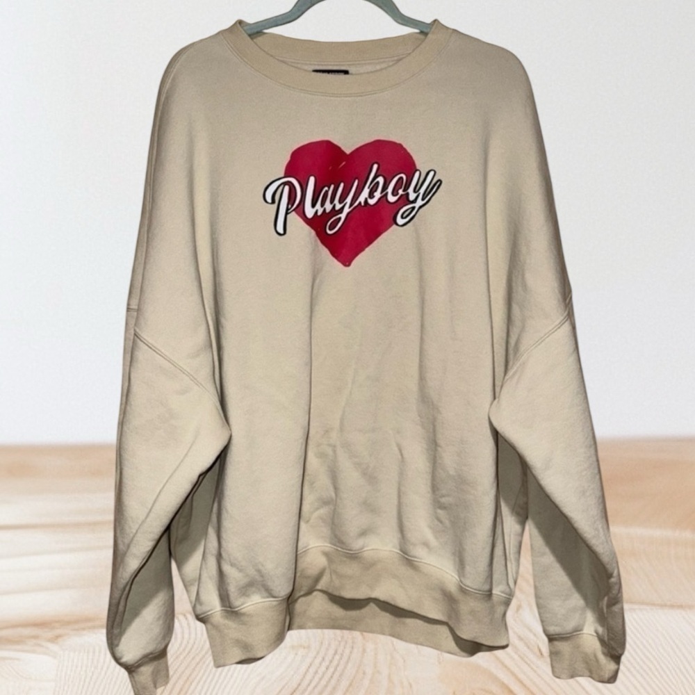 Playboy Pacsun Beige Oversized Crewneck Sweatshirt Large